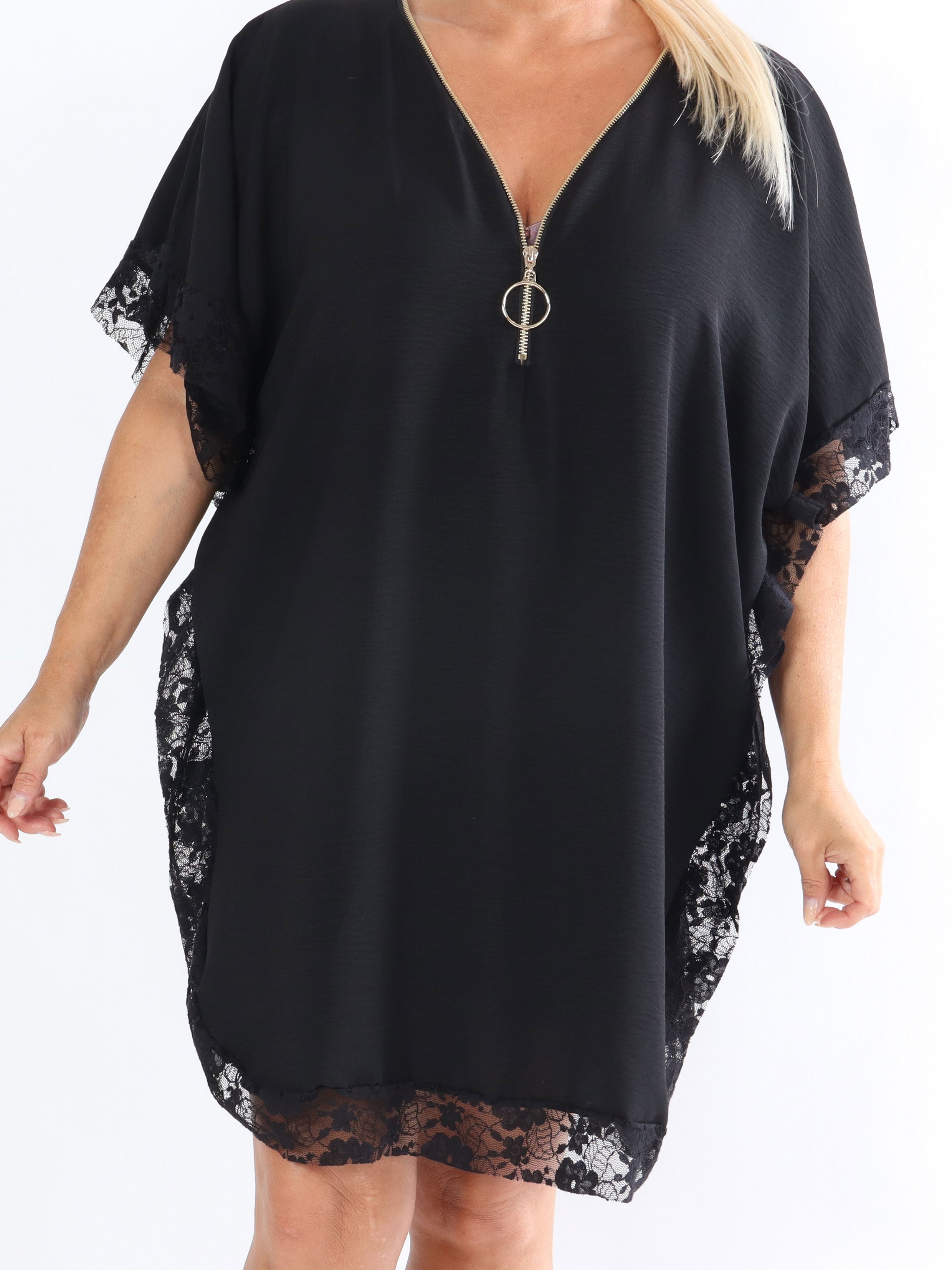 Sofie - Plus size tunika med blonder og lynlås